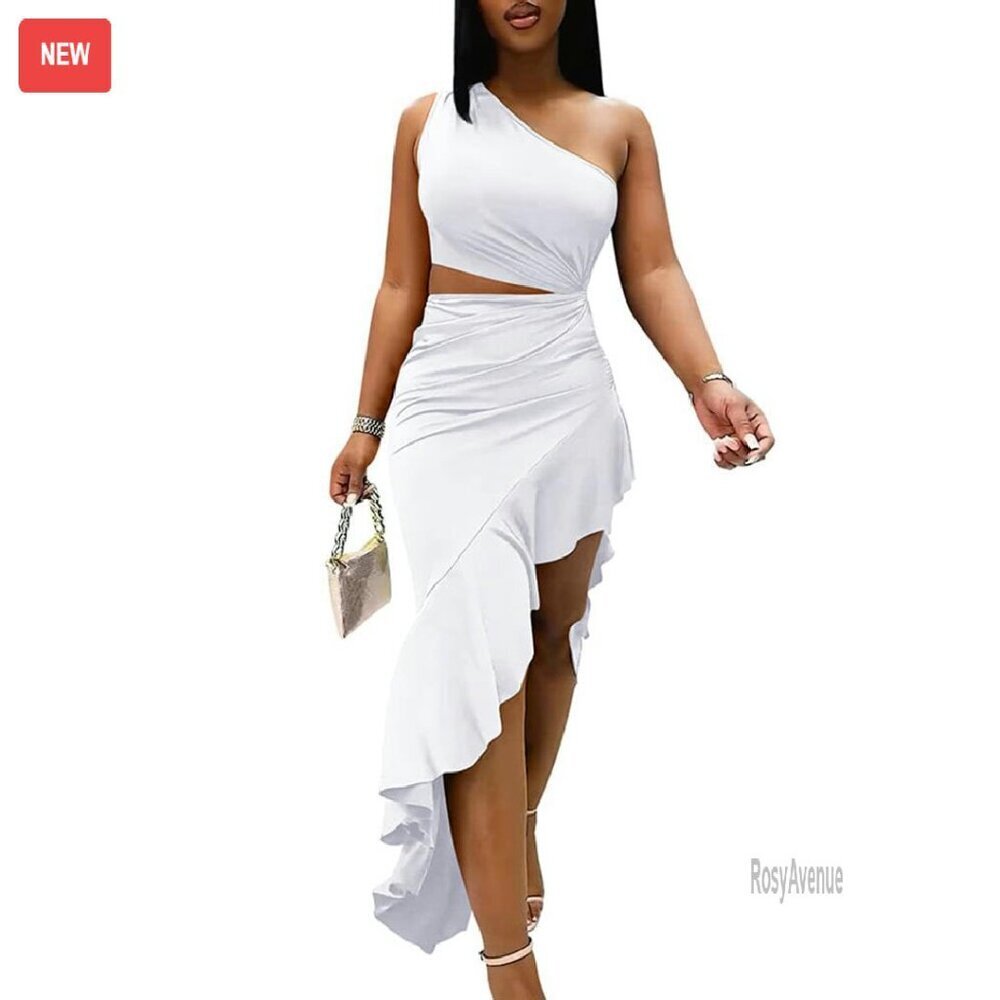 Sexy Bodycon One Shoulder Ruffle Cut Out Maxi Dress Size S